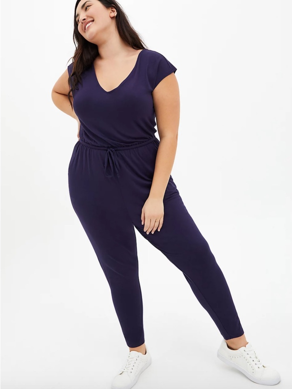 torrid Deep Navy V-Neck Short Sleeve Jumpsuit
